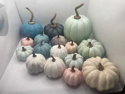 Halloween Fall Autumn Pumpkin Foam Decor Mini Pastels Modern Gold Stems 16 Pcs