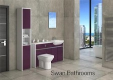WHITE / AUBERGINE GLOSS BATHROOM FITTED FURNITURE WITH TALL UNIT 1750MM