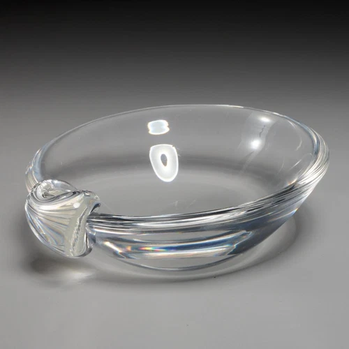 Steuben Crystal Art Glass Modernist Ashtray Tilted Thick Base Signed 5.25"w