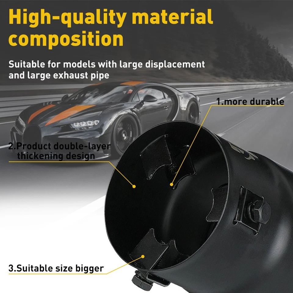 Punta de escape de coche 3"" salida negro recubierto acero inoxidable silenciador tubo atornillado Foto 3 de 4