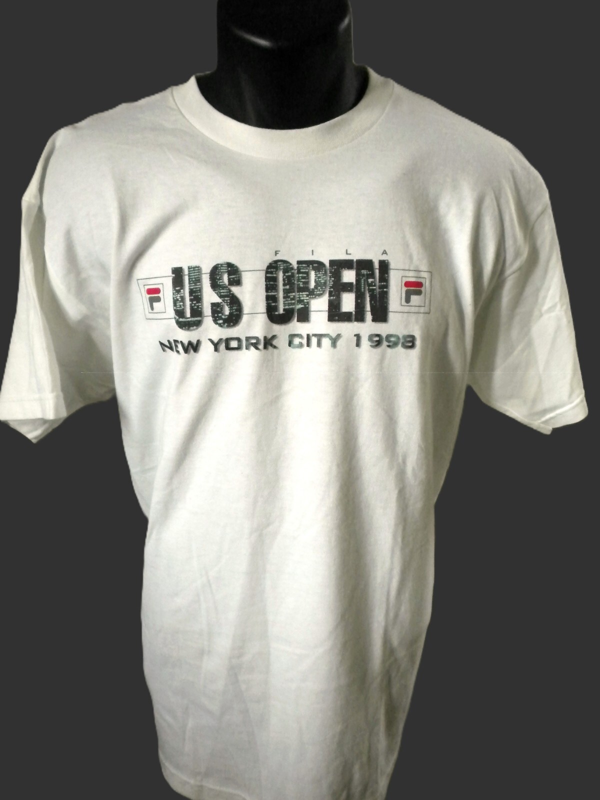 T shirt vintage FILA US Open NYC tennis bianca media