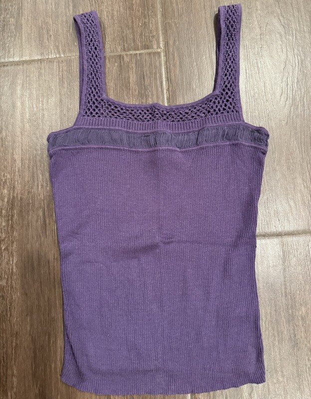 NWT Catherine Malandrino Crochet Rib Knit Top Chiffon Trim Small Excellent