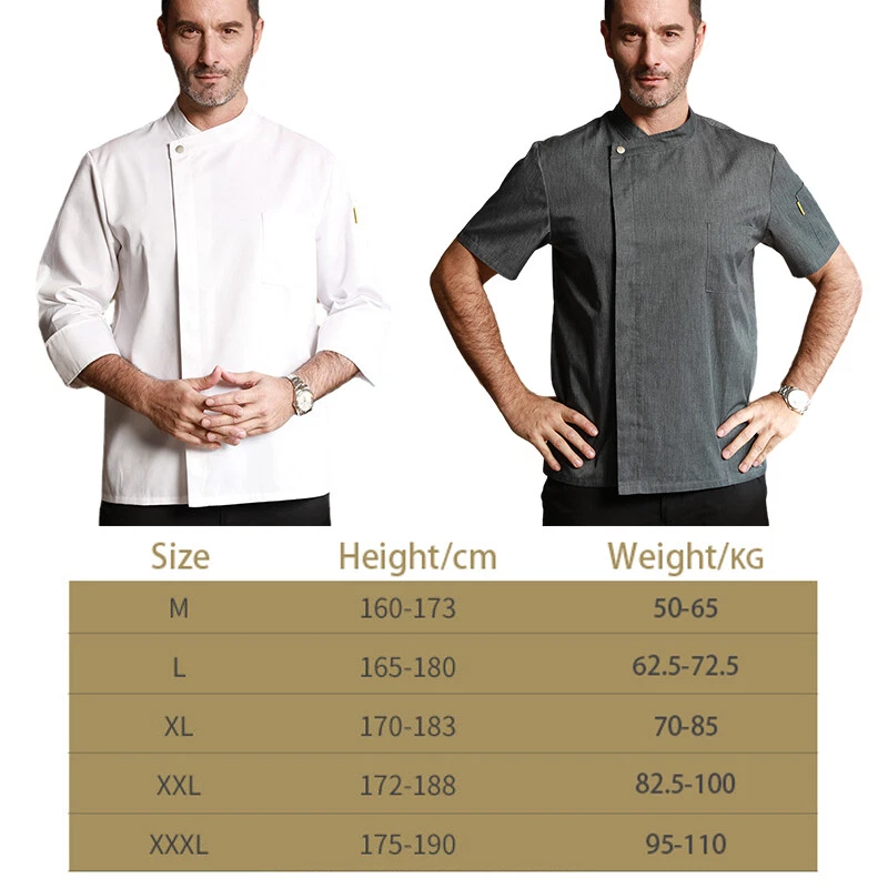 Men Chef Uniform Kitchen Jacket Coat Short/Long Sleeve Cooking Restaurant Top - Image 4 of 4