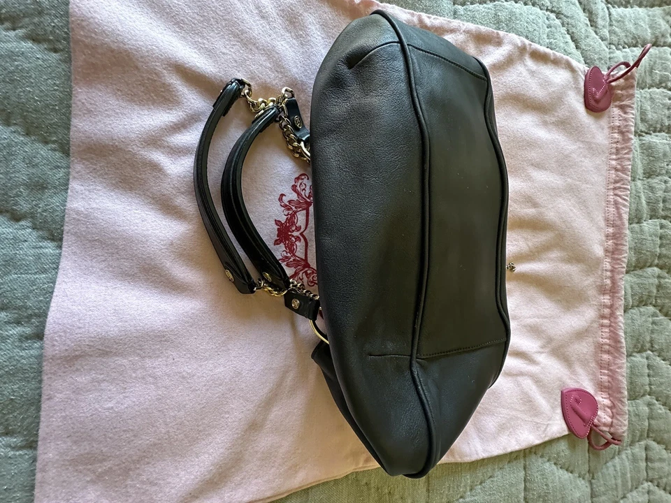 Authentic Juicy Couture Vintage Black Leather Double Pockets. Hobo Chic. - Image 4 of 4