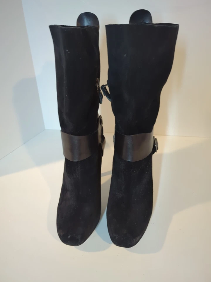 Botas de aguja modernas vintage de gamuza negra, para mujer talla 8,5, "Lily" Foto 2 de 4