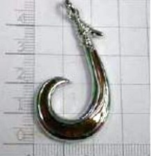 26MM RHODIUM PLATED BRASS GENUINE KOA WOOD HAWAIIAN MAKAU FISH HOOK PENDANT 2