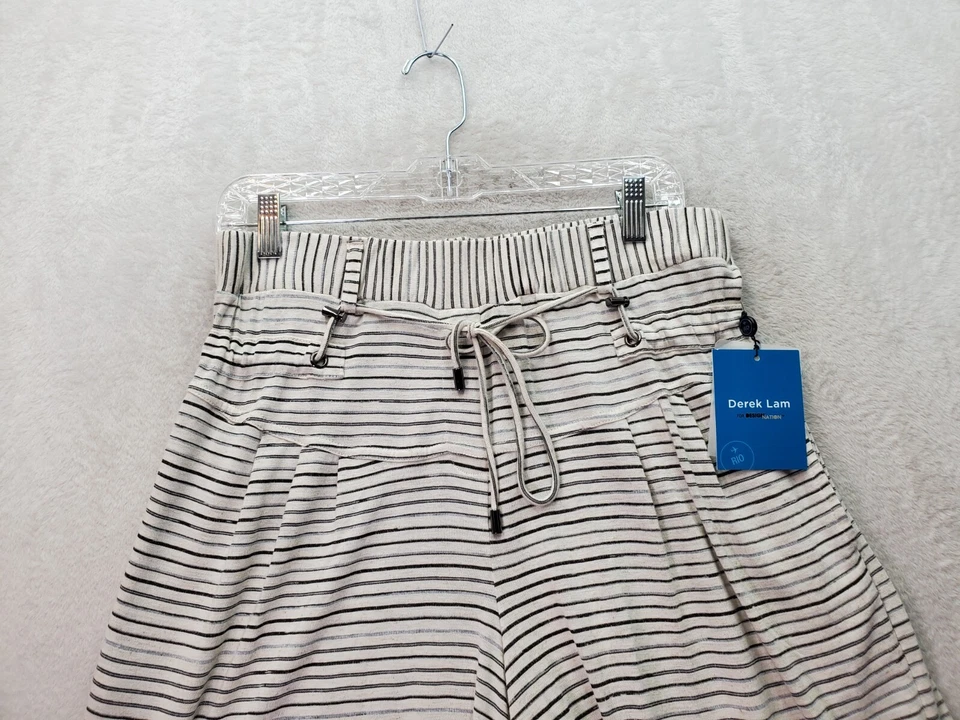 Derek Lam Shorts Women's Small Tan Striped Rayon Pocket Elastic Waist Drawstring - Image 4 of 4