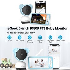 ieGeek 5'' PTZ WiFi Video Baby Monitor with 360  Camera and Audio,2-Way Talk