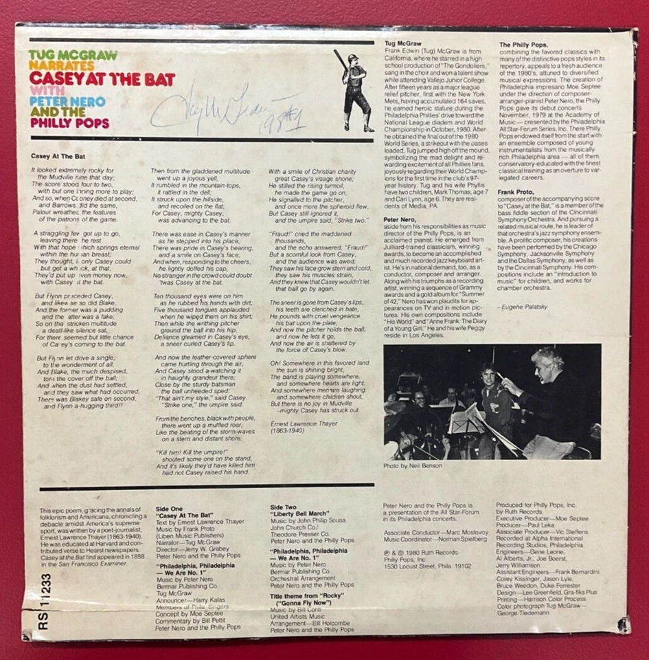 Portada de álbum firmada por Tug McGraw x2 CERTIFICADA POR JSA Pitcher PHILLIES (d.2004) Foto 4 de 4