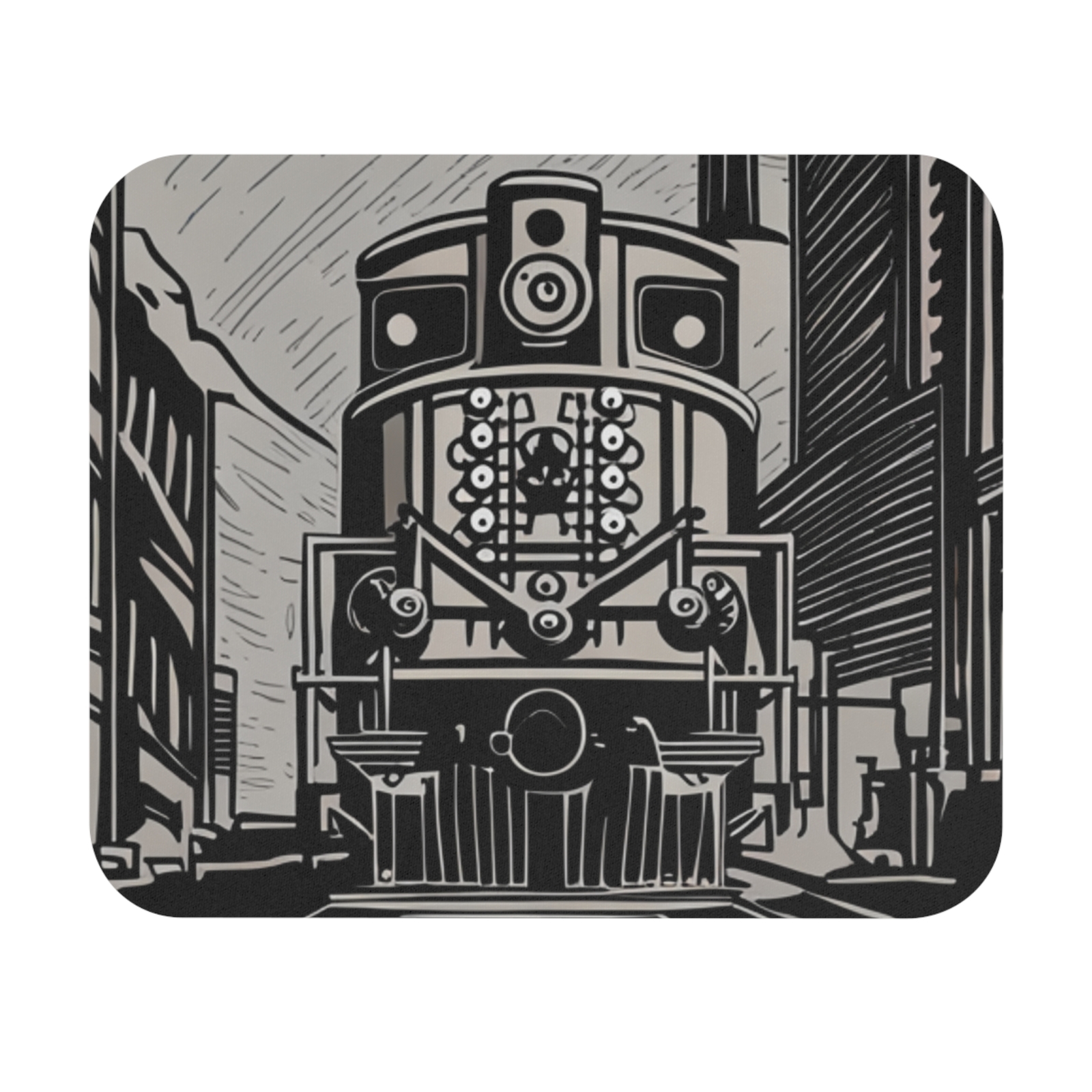 Block Print Train Engine Design Mouse Pad - Rectangle 6-image