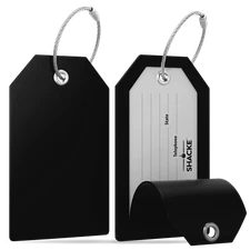 Shacke Luggage Tags with Full Back Privacy Cover w/Steel Loops - Set of 2