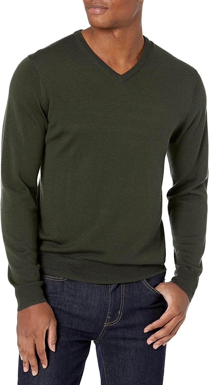 NWT Daniel Hechter Paris 100% Merino Wool V Neck Sweater Pullover Dark Green S