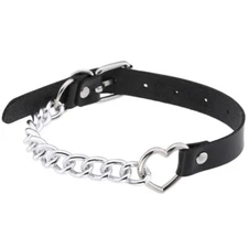 NEW Fashion Girls Leather Choker Collar Necklace Punk Fashion Heart Shape Chain