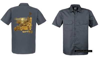 Worker Shirt grau V8 Oldschool Hot Rod US Car-& `50 Stylemotiv Modell Surf Up