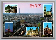 París Francia Torre Eiffel Lyon Estación de Tren Hotel Ville Multivista Postal C5