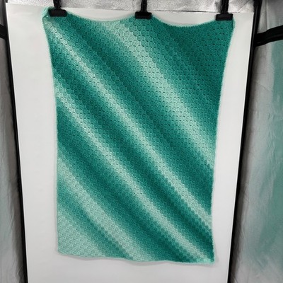 Handmade Crochet Blanket Afghan 48''x36'' Ombre Green Teal Blue C2C Throw Boho
