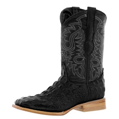 Mens Western Boots Black Alligator Pattern Back Cut Leather Square Toe Sizes 6-9