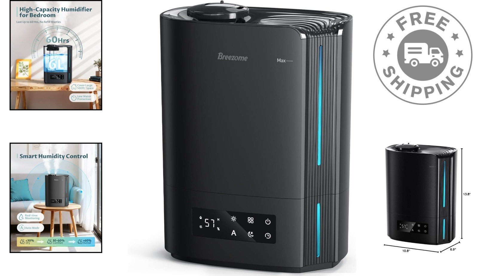 6L Ultrasonic Humidifier for Bedrooms & Nurseries - Smart Control, Auto Shut Off thumbnail 2