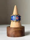 Vintage Vargas Ring Sterling Vermeil Guilloché Enamel Floral Cigar Band Size 9.5