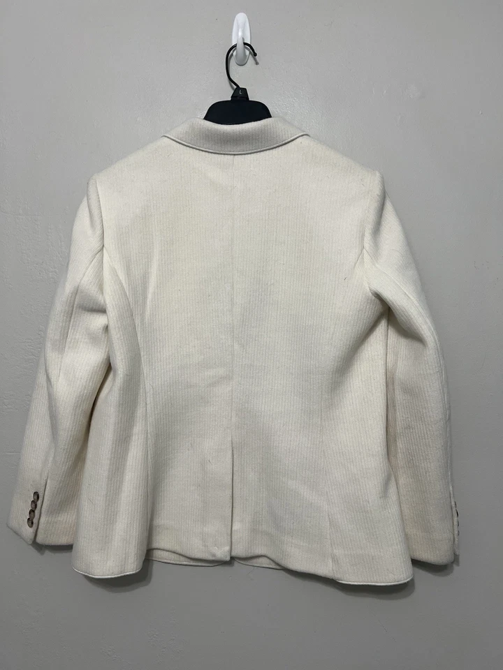 ANN TAYLOR Blazer Jacket Brushed Ribbed Wool Classic Bone Cream Ivory Women's 14 - Image 2 of 4