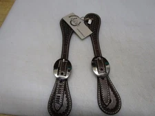 NEW Blackhoof Leather Basket Tooled Rawhide Weaving DARK BROWN  Spur Straps