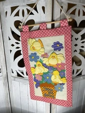 Vintage Quilted Soft Wall Hanging Spring Has Hatched Chicks Flowers Colorful