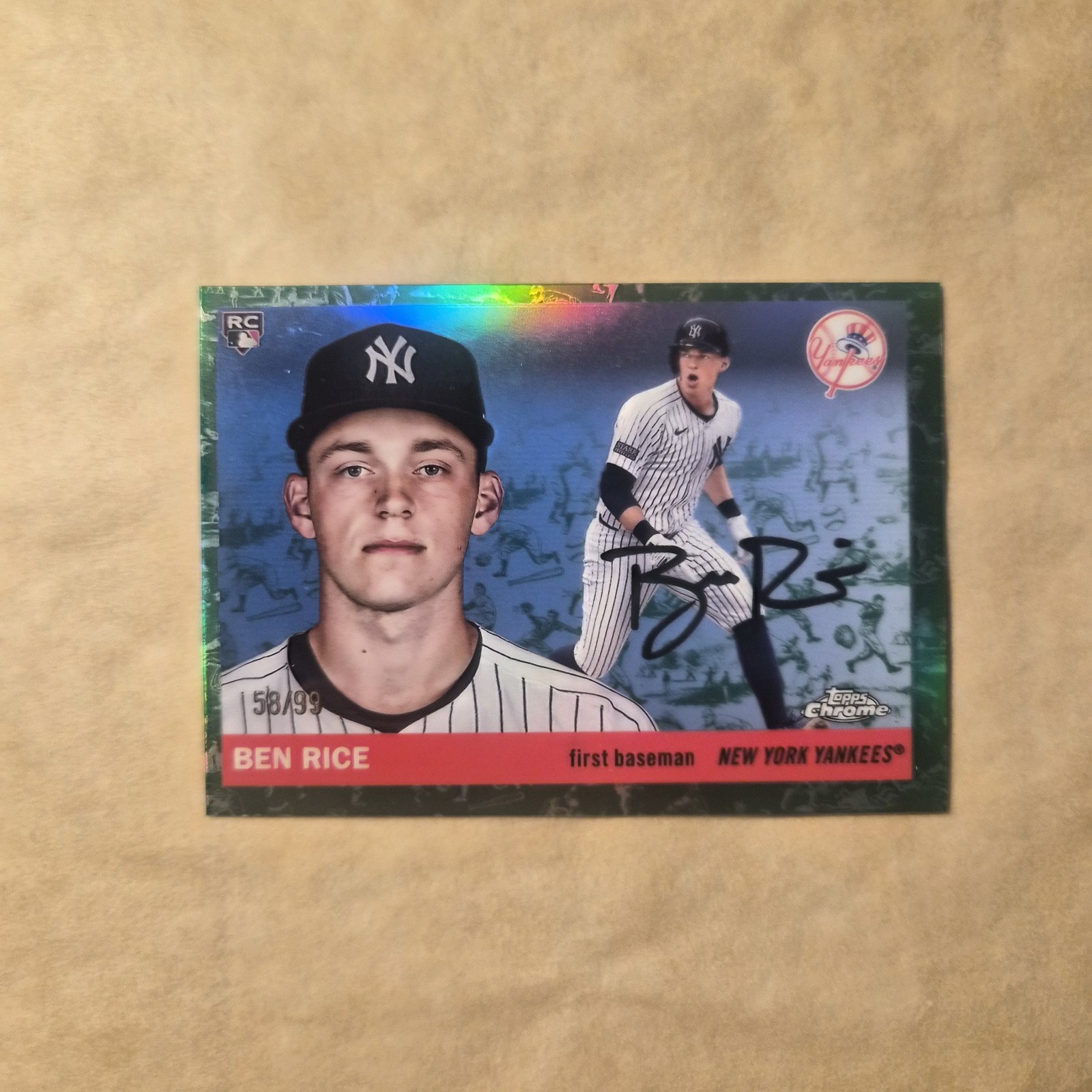 2025 Topps Chrome Platinum BEN RICE RC Toile White Green Refractor /99 MLB Card