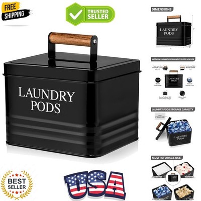 Modern Farmhouse Metal Laundry Pods Holder with Lid - Space Saving Organizati...