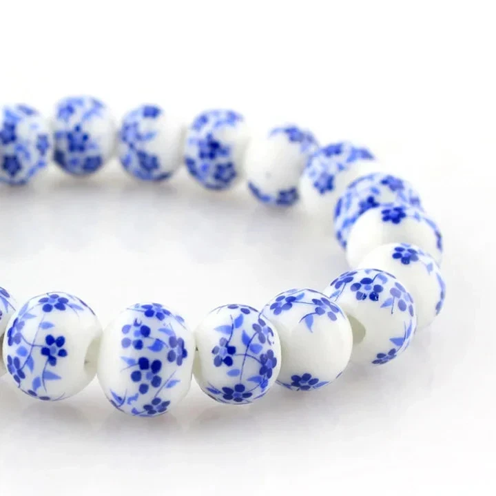 Pulsera de cuentas de porcelana para mujer joyería de cerámica pulseras azules y blancas Foto 2 de 2