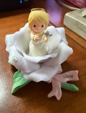 Precious Moments Monthly Blossom Figurine June Birthday Figurine Purple Flower