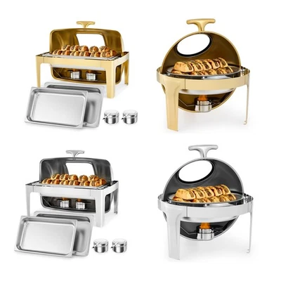 CRENEX 6L/8L Chafing Dish Starter Set Buffet Speisewärmer Warmhaltebehälter Silber/Gold