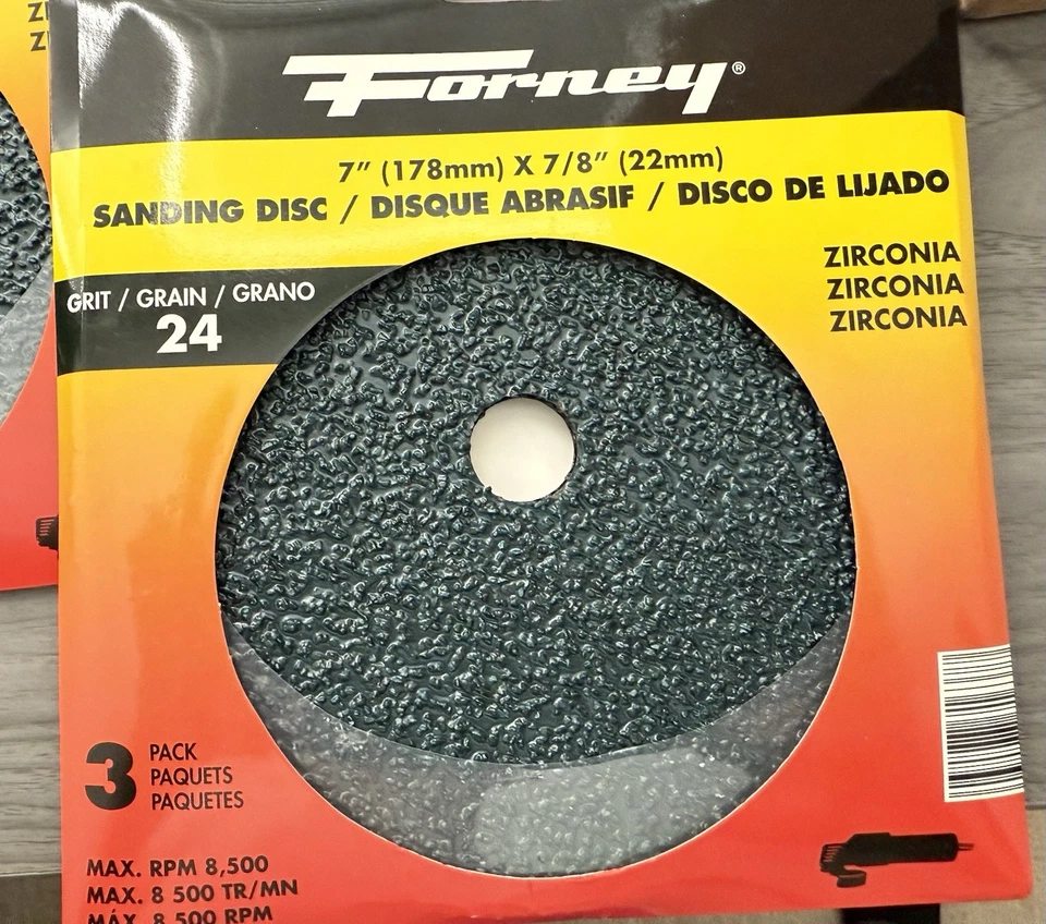 (3) - 3 Pack Forney 24 Grit Sanding Discs 7” 8500 RPM Max - 9 Total Brand New! - Image 2 of 3