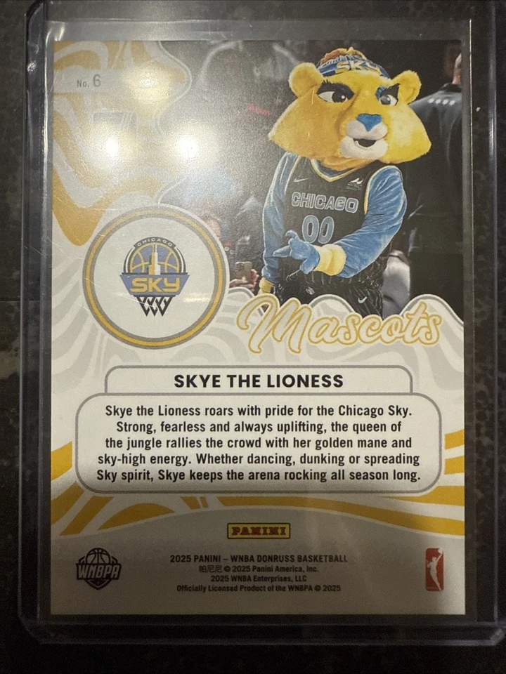 2025 Panini Donruss WNBA Skye Lioness Mascota Holo Dorado Chicago Sky #C-MAS Raro Foto 2 de 2