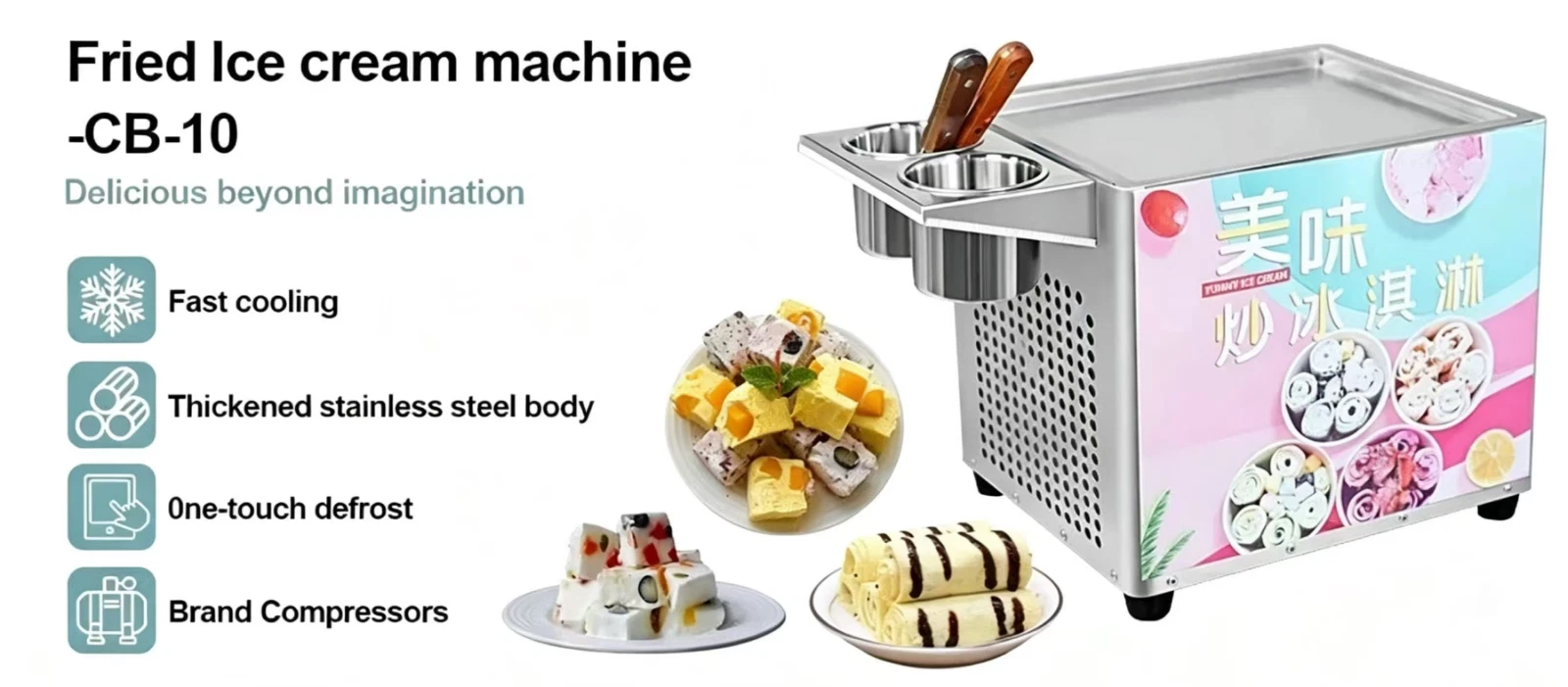 Commercial Tabletop Frozen Pan Rolled Fried Ice Cream Maker Machine 220w 220v
