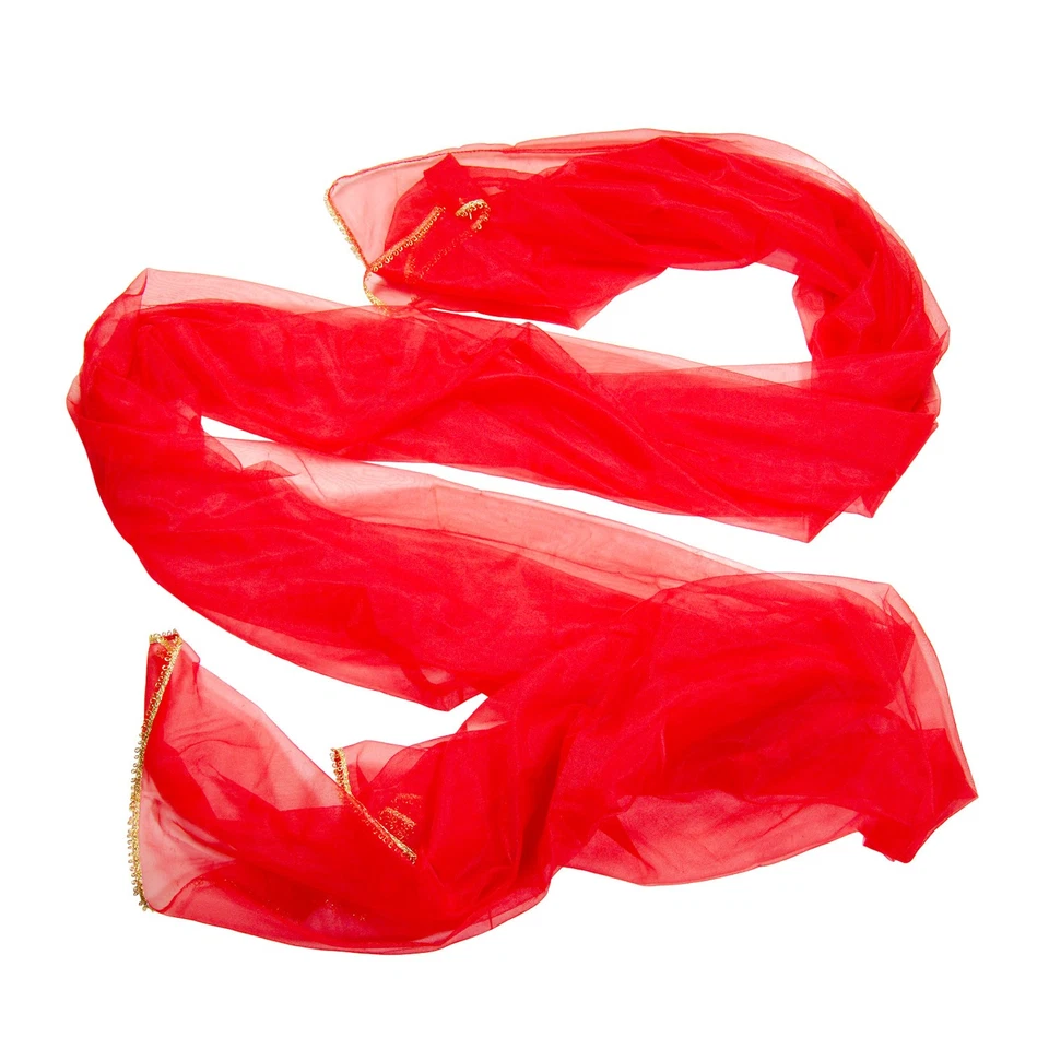 3 Yards Bright Red Chiffon Fabric Soft Fine Mesh Sheer Material w/Gold Loop Trim - Image 2 of 4