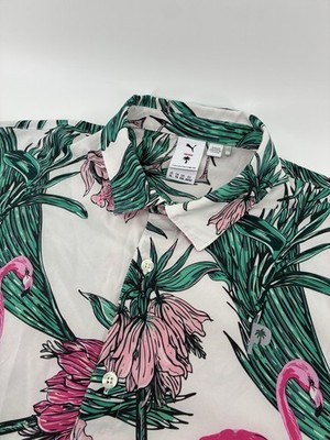 PUMA X PTC Palm Tree Crew Print Button Down All Over Tropical Golf Shirt XL
