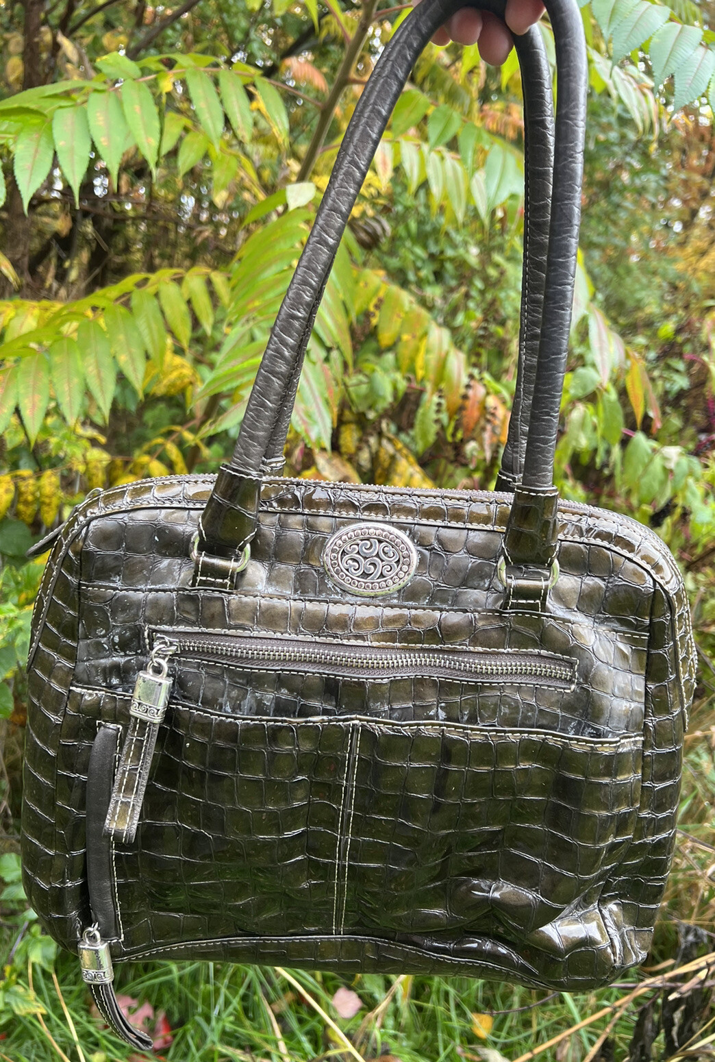 PONY Borsa a mano BRIGHTON CHER M MG kaki pelle verniciata tasche MG organizer