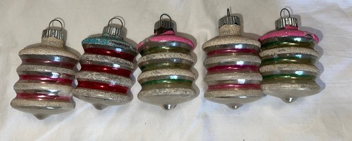 Vintage Atomic UFO MCM Lantern Shiny Brite Christmas Ornaments Sugared Mica - Picture 9 of 15