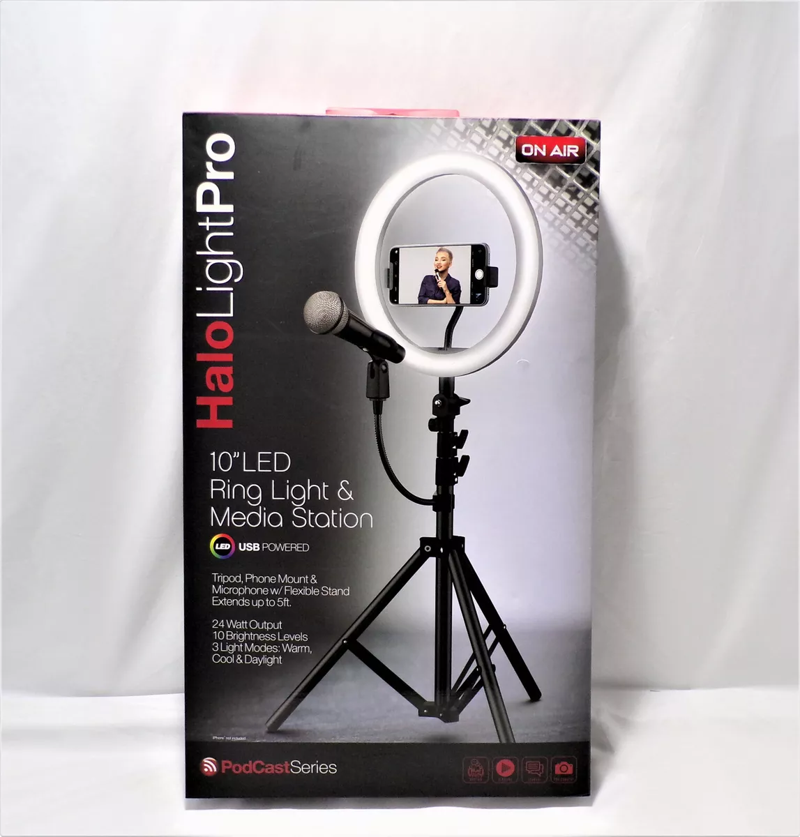 Tzumi HALO LIGHT PRO 10 LED Ring Light & MEDIA STATION 7260 Podcast Series  Kit