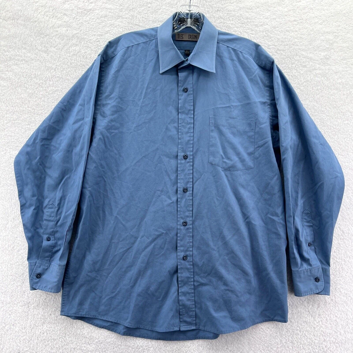 Oleg Cassini Dress Shirt Mens 15.5 Medium Blue Button-Up Top Cutaway Collar  | eBay