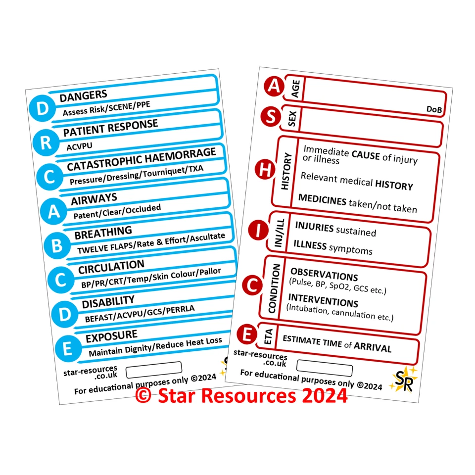 STAR RESOURCES ASHICE and DRCABCDE ID Badge Card | Paramedic Flashcard | Student Ambulance