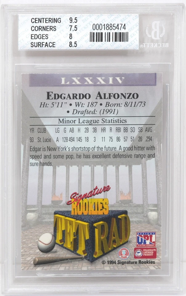 1994 Signature Rookies Tetrad Signed #84 Edgardo Alfonzo Baseball Card Beckett 8 - Image 3 of 3