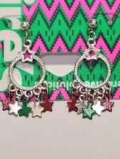 New Girls Claire's Earrings Red Green Silver Tone Star Christmas Holiday Festive