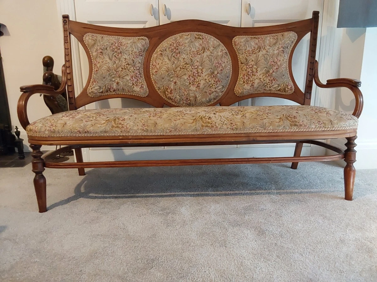 ELEGANT VINTAGE WOODEN FRAME SOFA WITH FLORAL PATTERN UPHOLSTERY POSSIBLY FRENCH