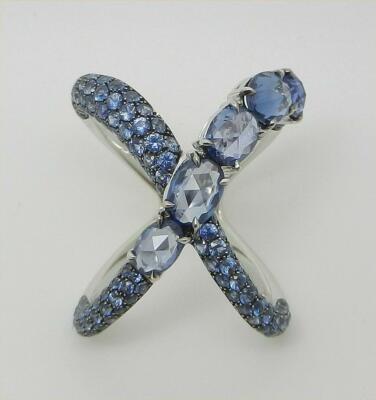 18K WHITE GOLD KNUCKLE TO KNUCKLE CROSS OVER SAPPHIRE RING SIZE 6.75 - LB3230