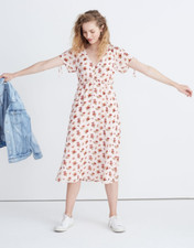 Madewell Tie Sleeve Ruffle Waist Midi Dress Countryside Blooms 2 Pink Floral