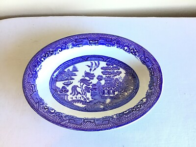 Vintage Blue Willow Woods Ware Wood & Sons England Oval Serving