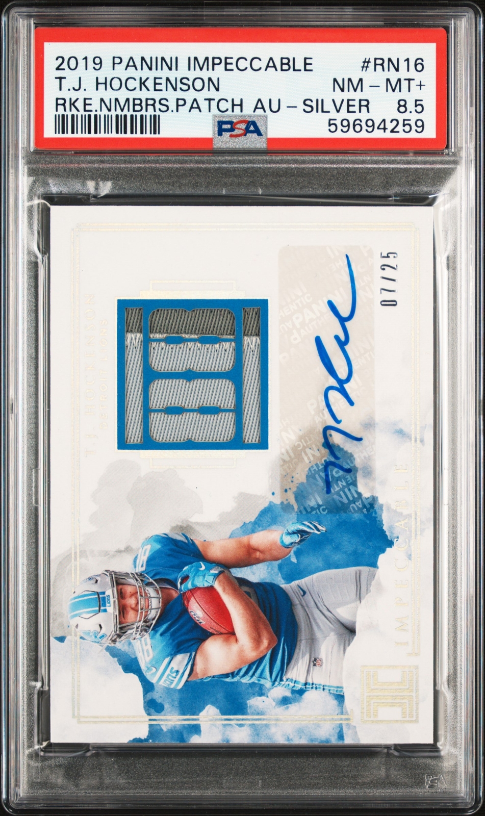 TJ Hockenson Panini Impeccable Rookie Numbers Patch Autographs #RN16 Silver