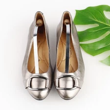 Sofft Womens Benton Ballet Flat Size 9.5 Pewter Metallic Leather Shoe Buckle