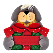 HP Grey Sheep Dog with Present Fridge Magnet, Kitchen Decorations, ByBrendasHand